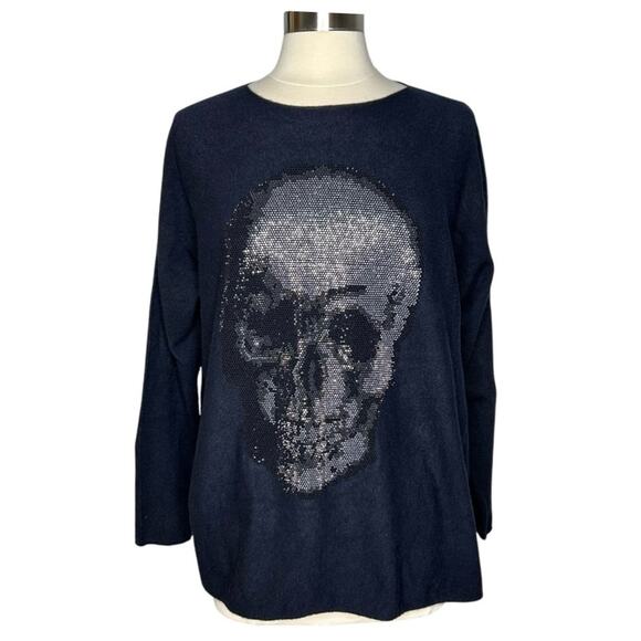 Venti6 Black Oversized Rhinestone Skull Lightweight Sweater One Size - Picture 2 of 6